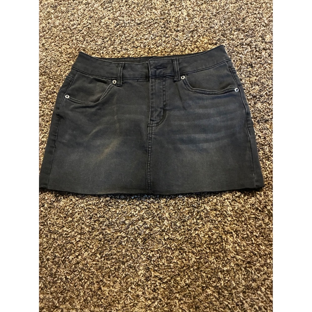 Denim Co Black Denim Mini Skirt Raw Hem Faded Wash Stretch Size 4